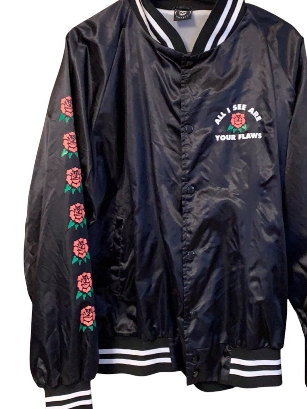 Flying Coffin All I See Are Your Flaws Rose Coach Jacket Black Unisex - Picture 2 of 10